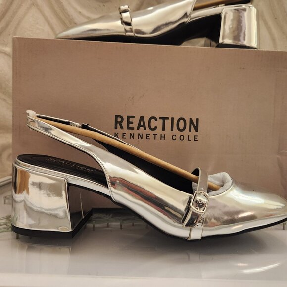 Kenneth Cole Reaction "Lindy" Silver Mary Janes. NIB. Size 9 - Picture 3 of 12